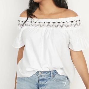 Old Navy White Smocked Off-the-Shoulder Flutter-Sleeve Top